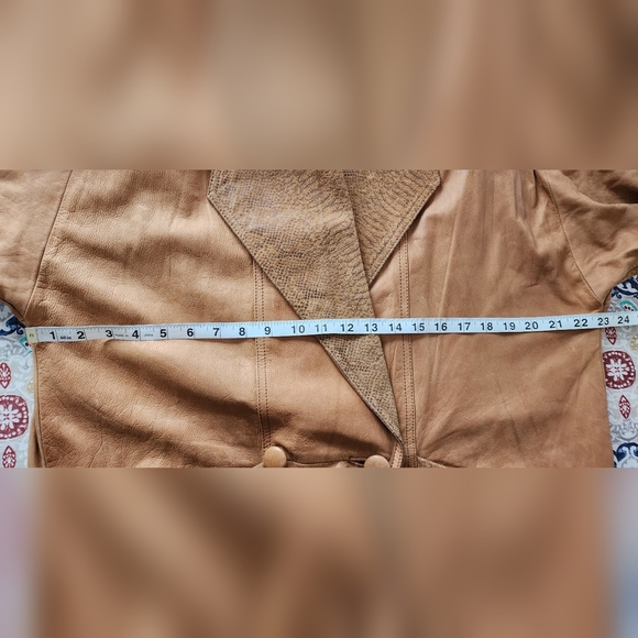 WINLIT Genuine Leather Duster Coat Women’s Large Tan Snakeskin Trim Vintage 80's - Picture 7 of 9